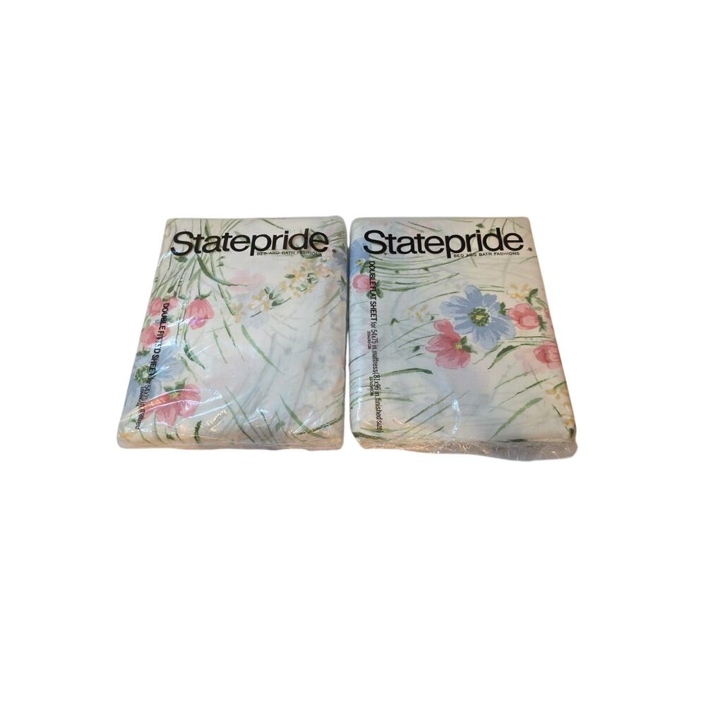 Vtg Statepride Double Fitted And Flat Sheets Floral Charm No Iron